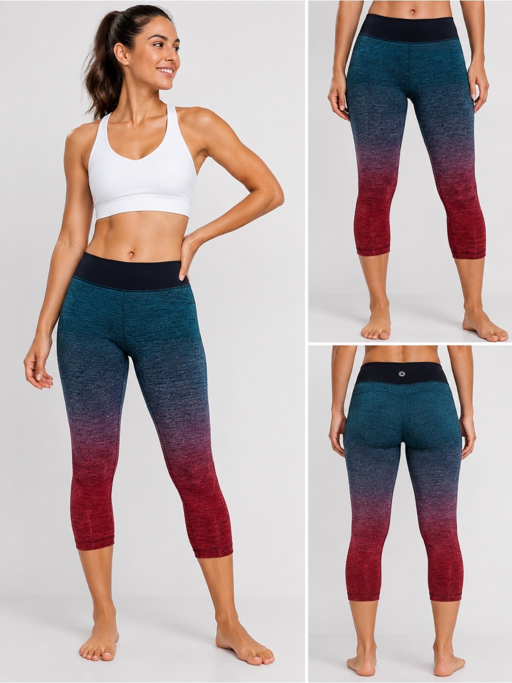 Athleta Relay Capri Gradient Ombre Leggings Teal Red Women’s Medium